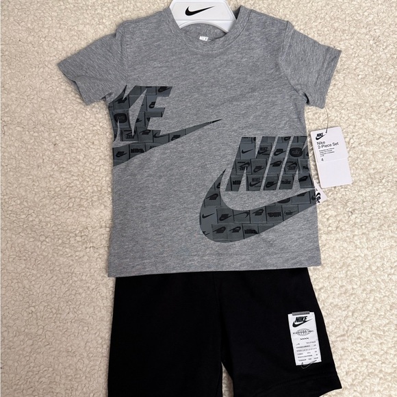 NWT Nike Gray and Black Kids' T-Shirt and Shorts Set, Size 4 - Picture 1 of 5